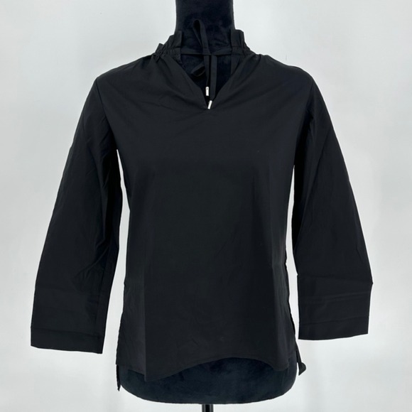 Ann Taylor Tops - NEW Ann Taylor Black Poplin Tie Neck Blouse Classic Business Minimalist XXS Pet.